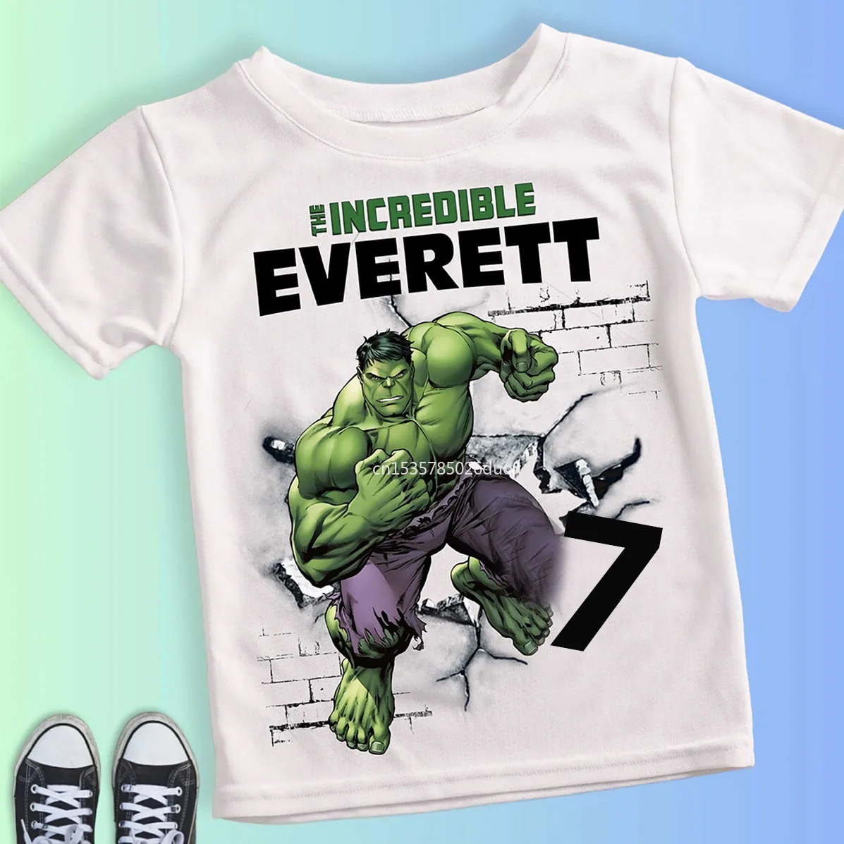 Boy Birthday Hulk Personalize Name Shirt Children 2 3 4 5 6 7 8 Years New Marvel Hulk Birthday Summer White Short Sleeve T-Shirt 5