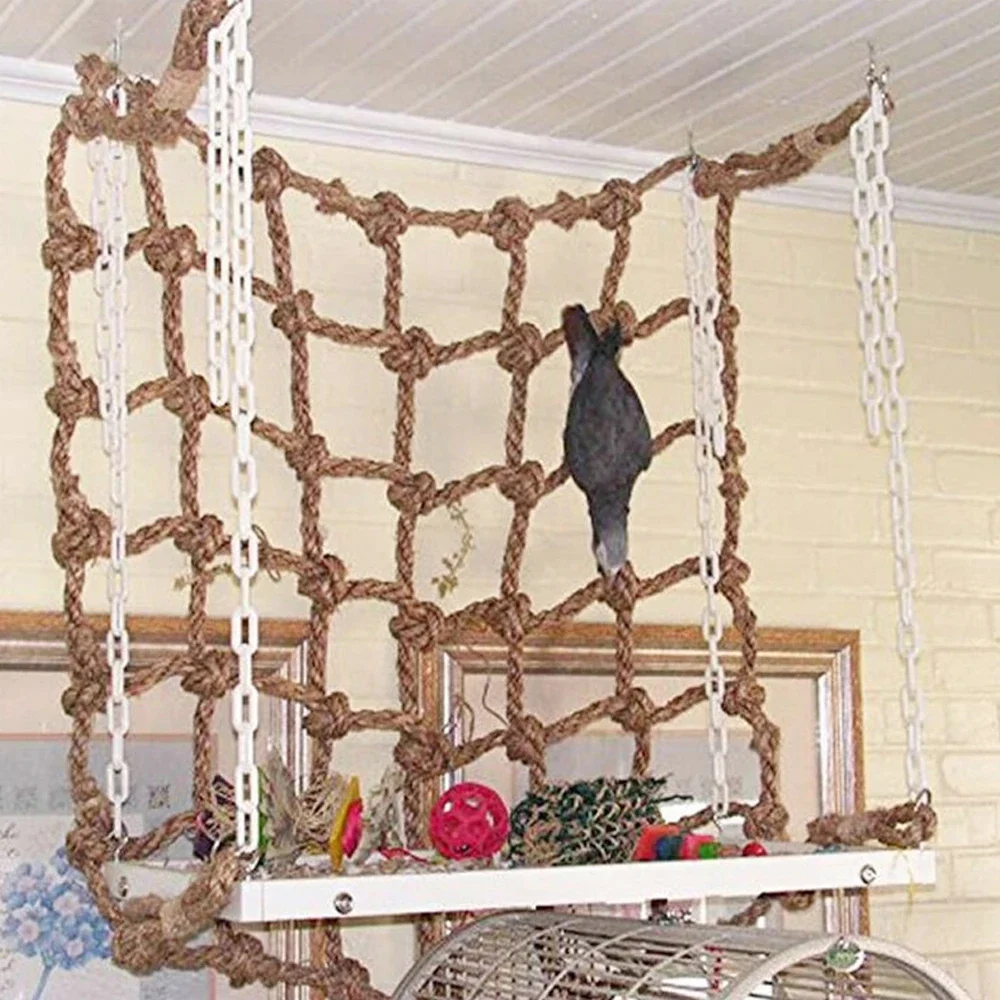 Parrot Toy Bird Toy Bird Swing Toy Small Pet Ladder Toy Birds Swing Ladder Toys Hemp Rope Net Pet Parrot Birds Chew Play Climbing Ropes with Hook Pet Accesorios for Bird Indoor Toy