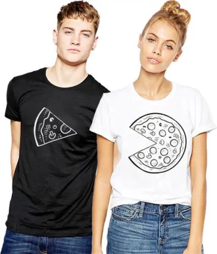 

Brand T-Shirt Men Fashion Mans Cotton Short Sleeves O-Neck T Shirt Pizza Matching Couple Valentines Gift Girlfriend