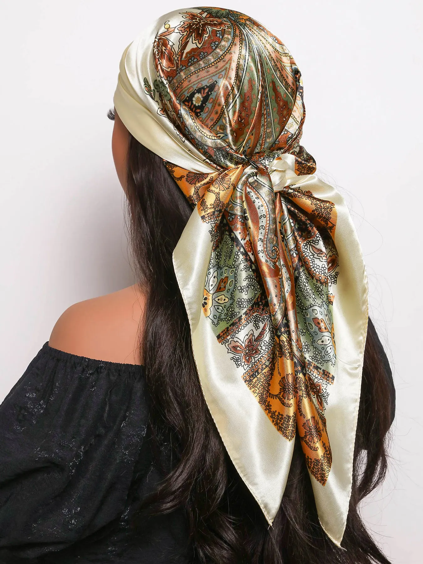 90*90cm Hair Scarf Women Fashion Designer Beautiful Paisley Foulard Soft Satin Shawl Kerchief Square Silk Scarfs Neck Headscarf