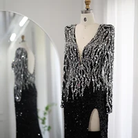 Luxury Black Mermaid Dubai Evening Dresses 2023 Elegant V-Neck Long Sleeves Arabic Women Formal Party Gowns SZ250 7