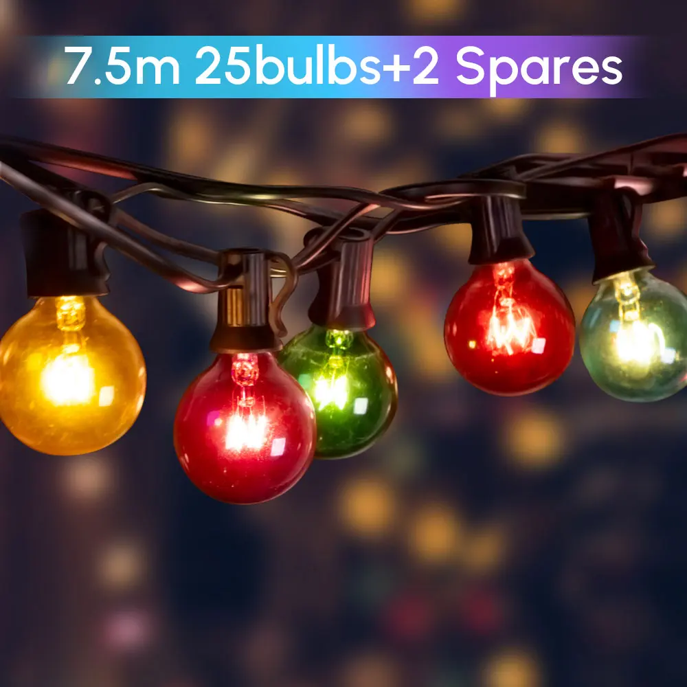 Patio string light Tungsten G40 Globe String Lights for Patio, LED Hanging Lights Waterproof 30 Bulbs, Shatterproof Christmas indoor fairy lights String Lights