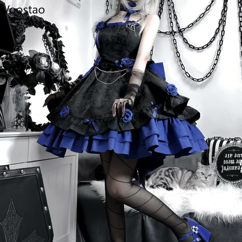 Victorian Vintage Gothic Lolita Jsk Dress Women Rose Ruffles Bow Princess Halloween Tea Party Dress lolita dress,lolita cosplay costumes