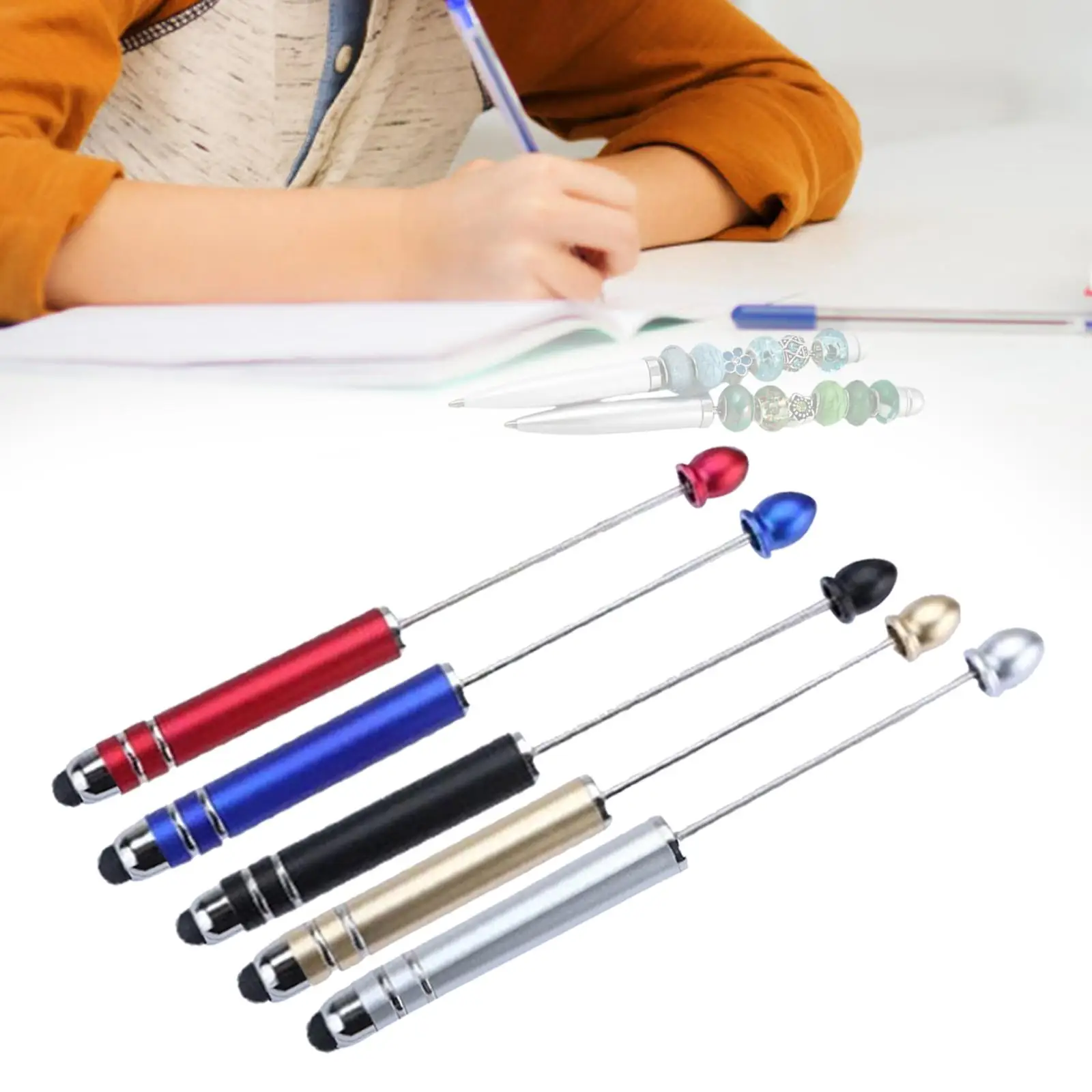 5 Pieces Beadable Pens Kits Black Ink DIY Classroom Presents Multipurpose Ballpoint Pen for Draw Exam Journaling Office Writing
