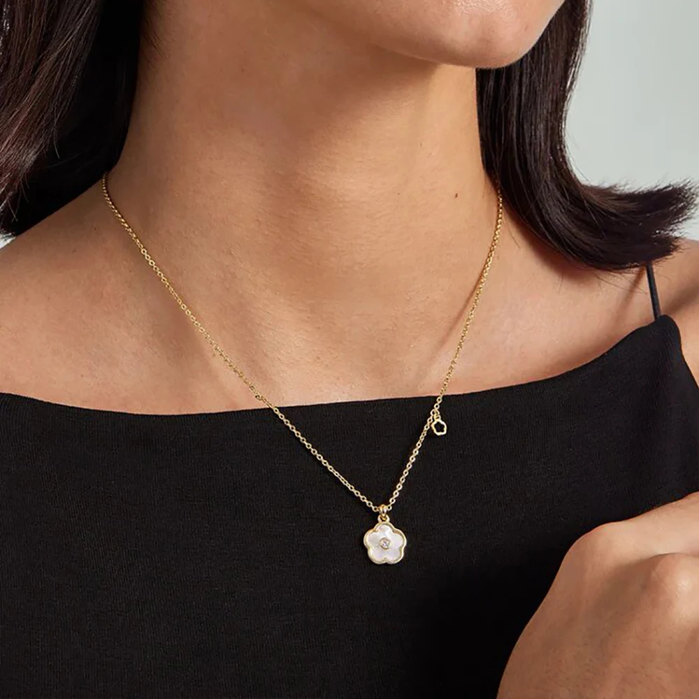 Fashion Adjustable Link Chain Flower Bracelet White Opal Zircon Geometric Pendant Neckalce for Women 18K Gold Plated Jewelry New