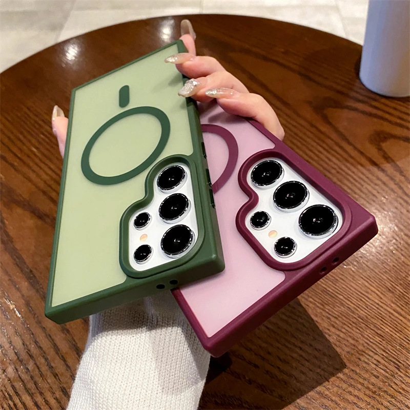 Magsafe Magnetic Wireless Charge Phone Case For Samsung Galaxy S24 S23 S22 S21 Ultra Plus Matte Shockproof Clear Hard Back Cover