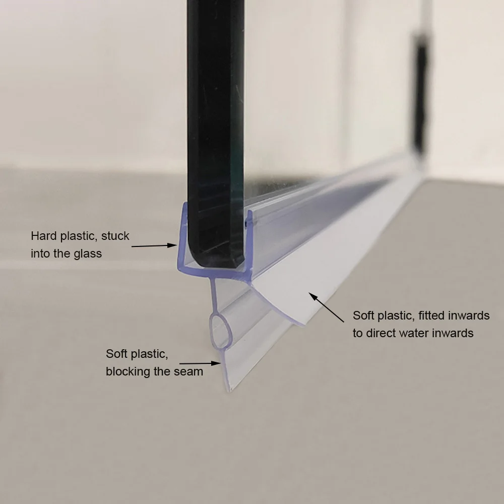 Shower door seal 100cm shower screen seal strip PVC for 1 to 10mm glass gap glue-free waterproof weatherstrip