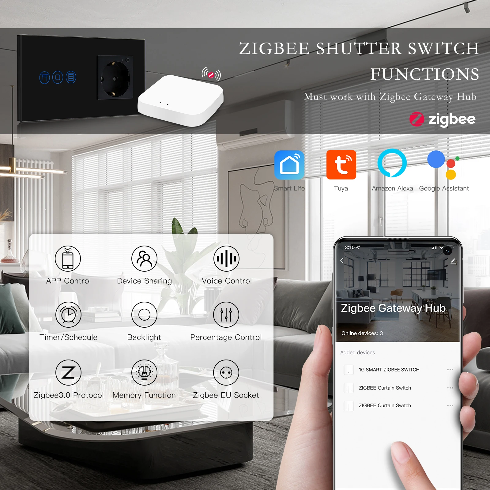 bseed tuya zigbee interruptor de toque do obturador rolo motor eletrico mais zigbee tomada inteligente google casa alexa app controle 01
