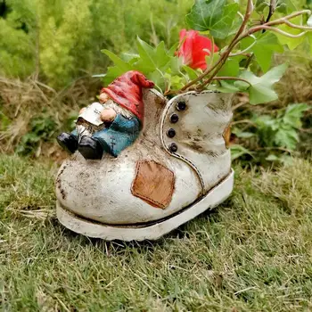 Cowboy Shoe Plant Pot Flowerpot, Vintage Boot Growing Container for Succulents Herb Flower, Resin Gnome Garden Decor