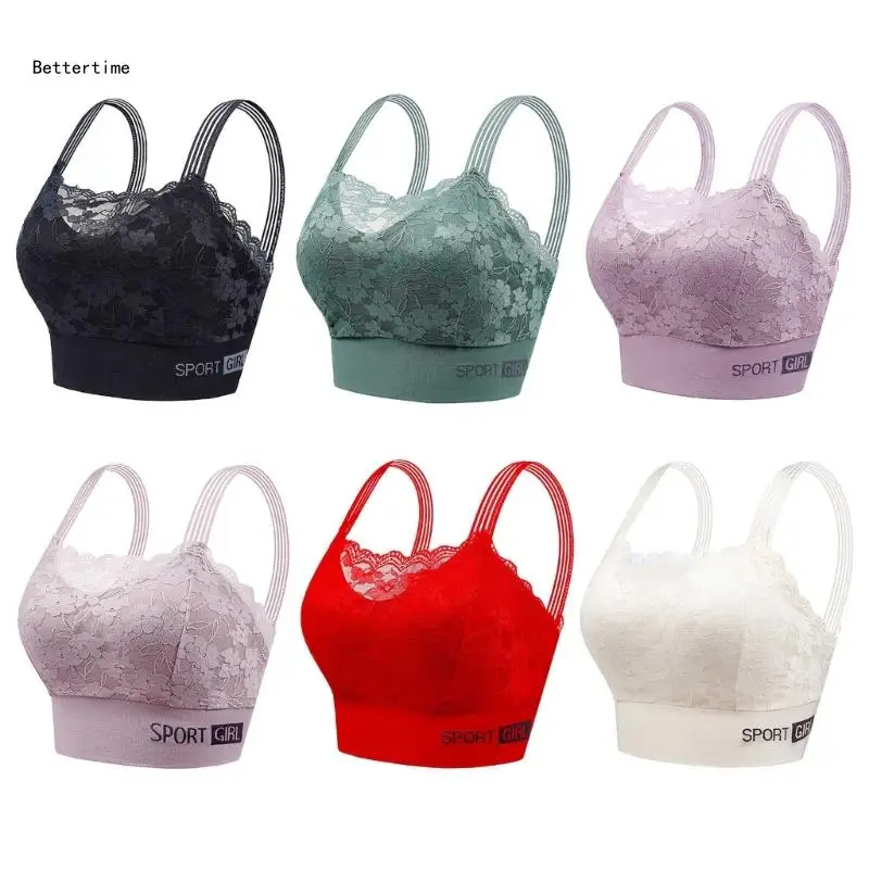 

B36D Women's Camisole Lace Sports Bra Top with Front Covers Yoga Cami Bras Bralettes