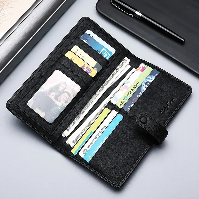 Man Wallets Bag Purse Fold Anti Theft Business Card Holder Pocket ID Bag Vintage Genuine Leather Black buckle Wallet Men