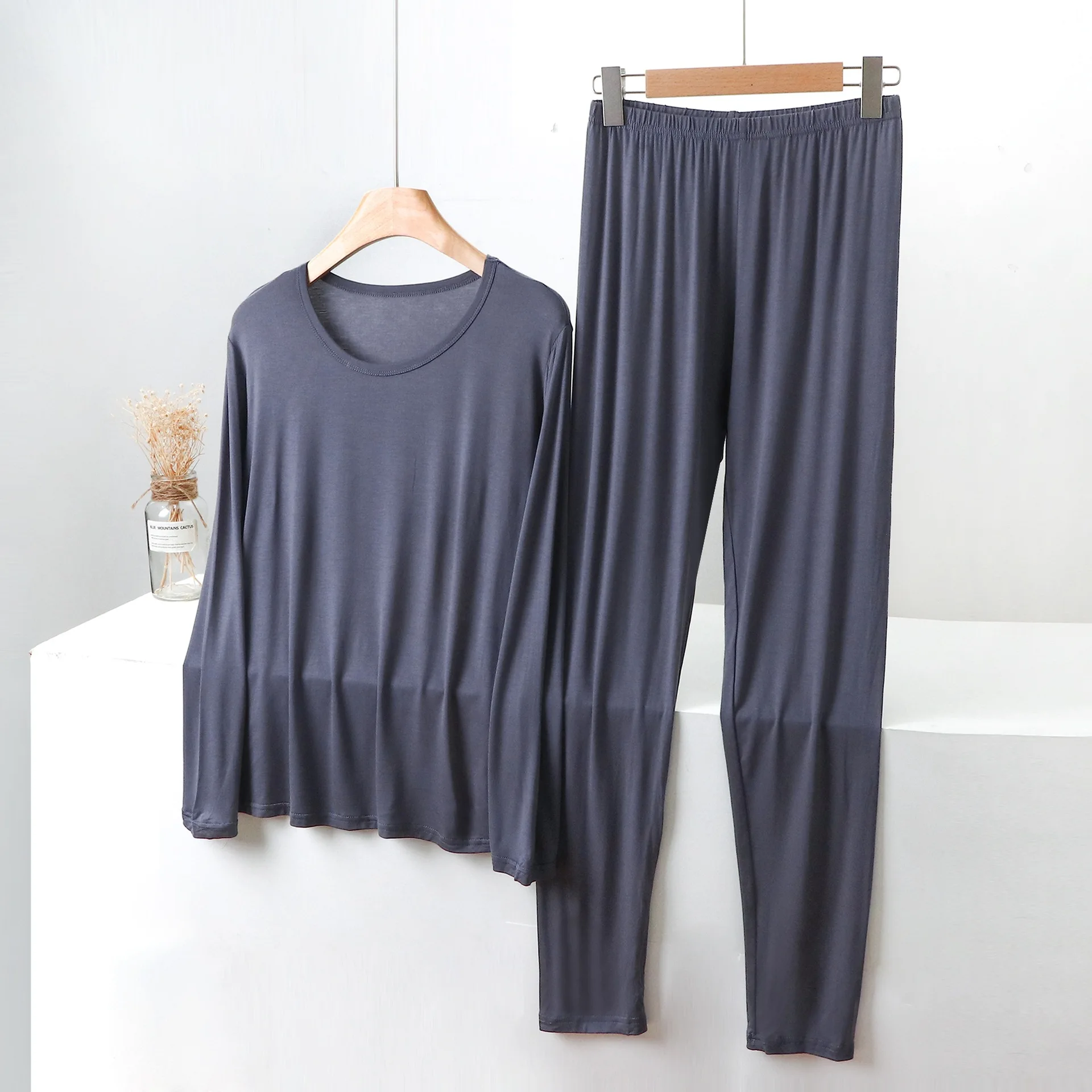 Modal Thermal Underwear Tops and Long pants Women Long Johns XL to 8XL winter warm Intimate solid color