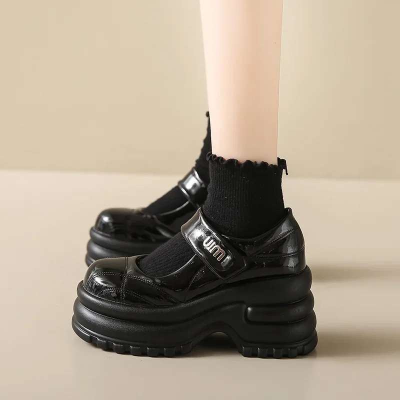 9cm Lolita Cute Mary Jane Pumps Women's Shoes 2025 Trend Platform Wedge Heels Lolita Single Shoes Black PU Leather Sweet Student 4