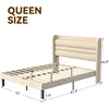 NEW Queen Bed Frame with Charging Station, Type-C & USB Ports and LED Light, Linen Upholstered Bed Frame Queen Size  Beige 2