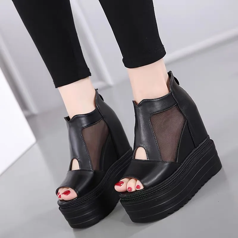 

15CM Luxury Sandals Women Designers Fashionable Women's Wedge Sandals Thick Bottom Peep-toe High-heeled Roman Shoes