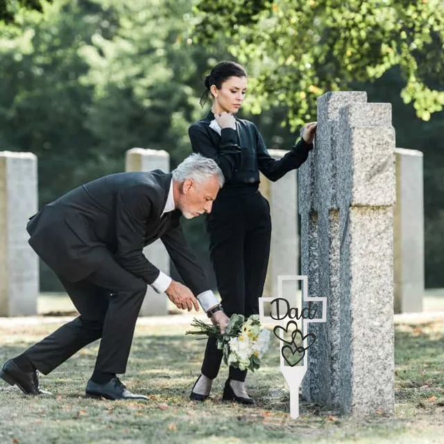 Emlékkereszt Sírfém Temető Számára Memorial Cross Stake Halom Sírjelző Sír Dekorációk Anya/Apa Udvar - Image 3