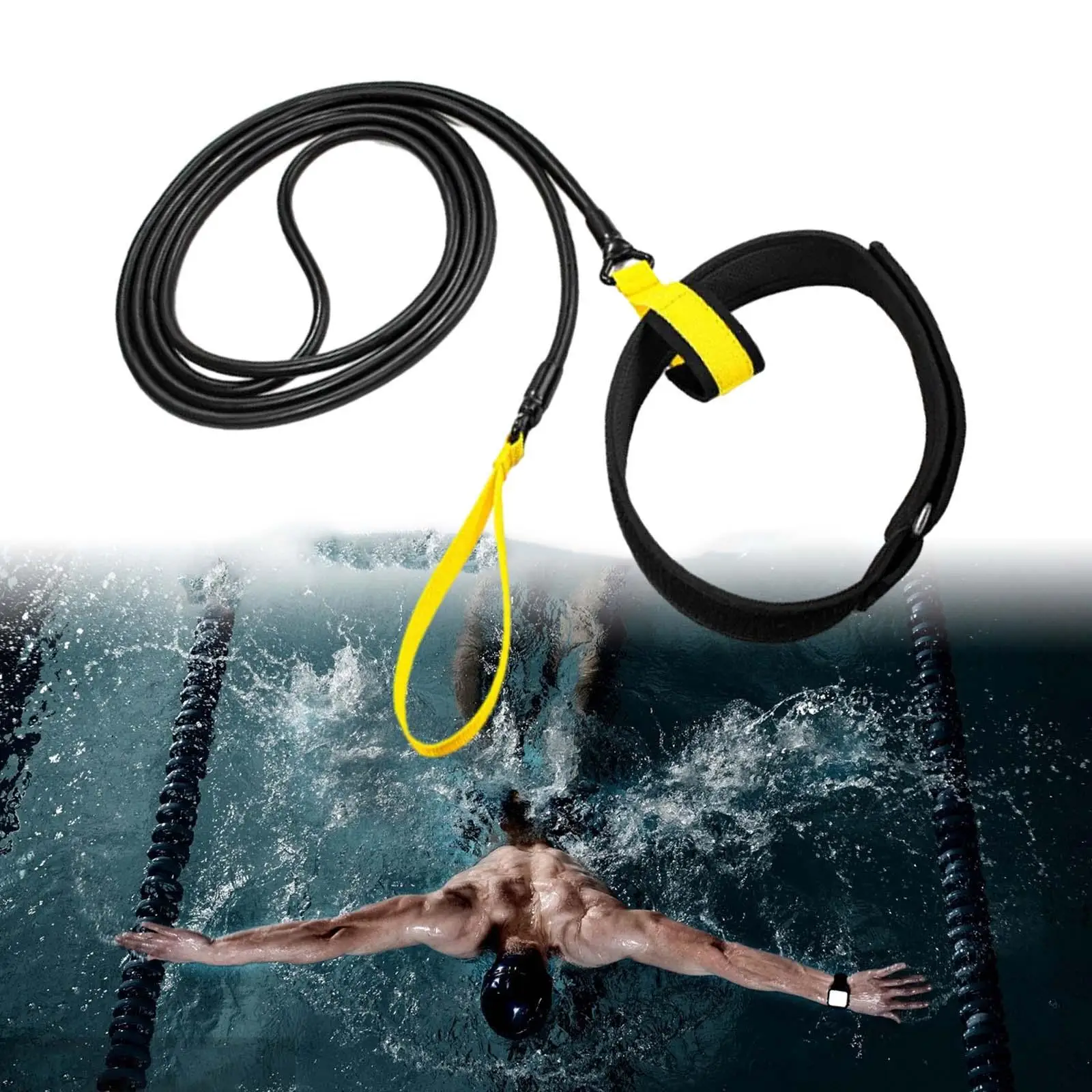 Water Exercise Equipment For Pools 4m Training System - Pool Exercise Belt  With Goggles (Great For Lap Swimming) Swim Tether