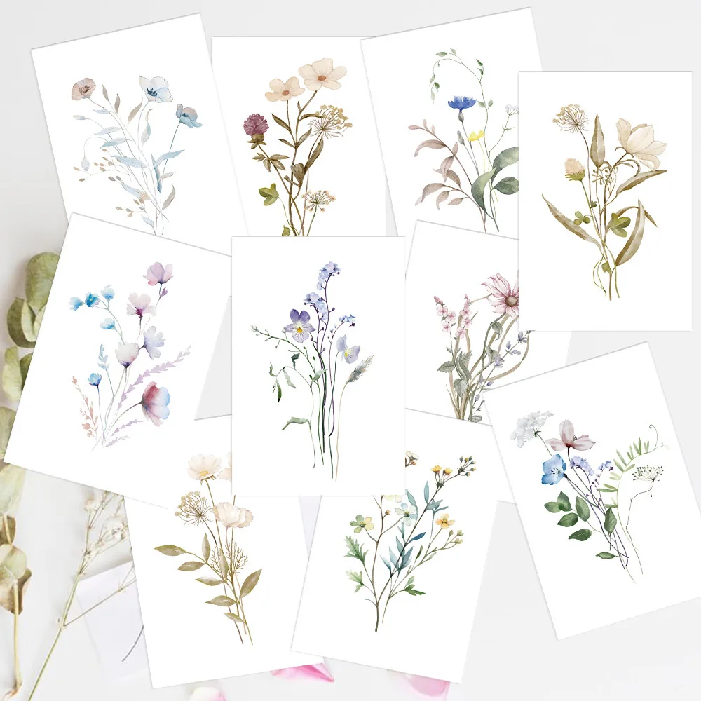 10PCS/Set Artistic Watercolor Floral Greeting Cards Set with Envelopes, Invitations for Wedding Birthday Party All Occasions