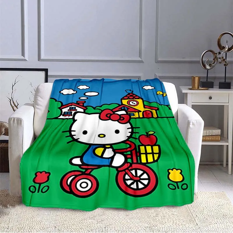 

Hellos Cat Cute Cartoon Blanket Sofa Cover Soft and Hairy Blanket Flannel Fluffy and Comfortable Home Warm Travel Throw Blanket