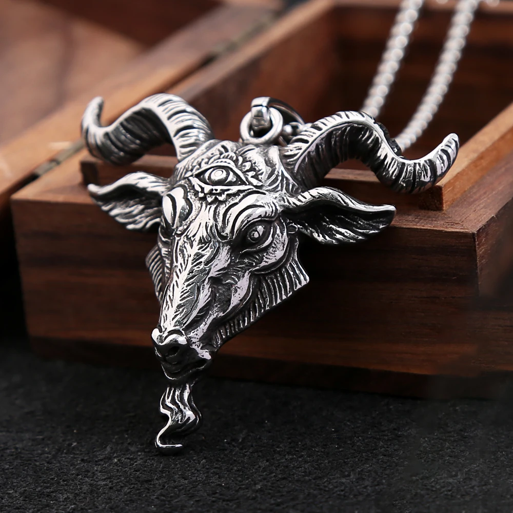 Vintage Herren Luzifer Ziege Kopf Anhänger Halsketten Punk Edelstahl Persönlichkeit Tier Halskette männlich Biker Schmuck Großhandel