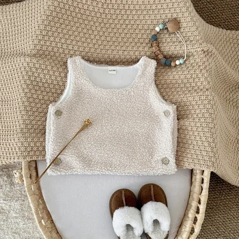 Autumn Winter Baby Lamb Wool Waistcoat Girls Boys Plush Vest O Neck Child Warm Fashion Warm Coat