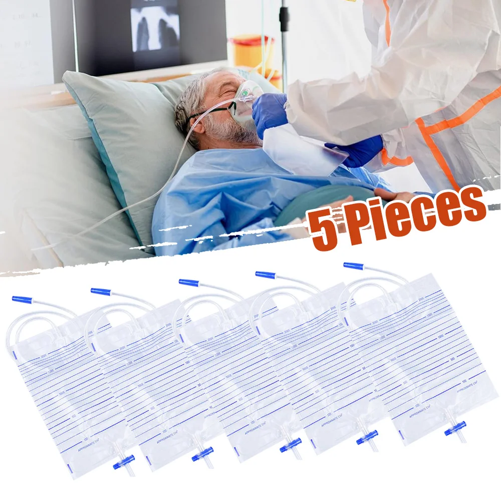 5pcs 2000ml Disposable Urine Bag Anti-reflux with External Catheter Medical Urine Collector Drainage Pack Urinary Incontinence