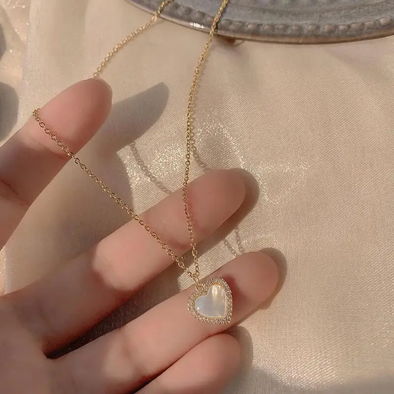 Opal Stone Heart Pendant Necklace 