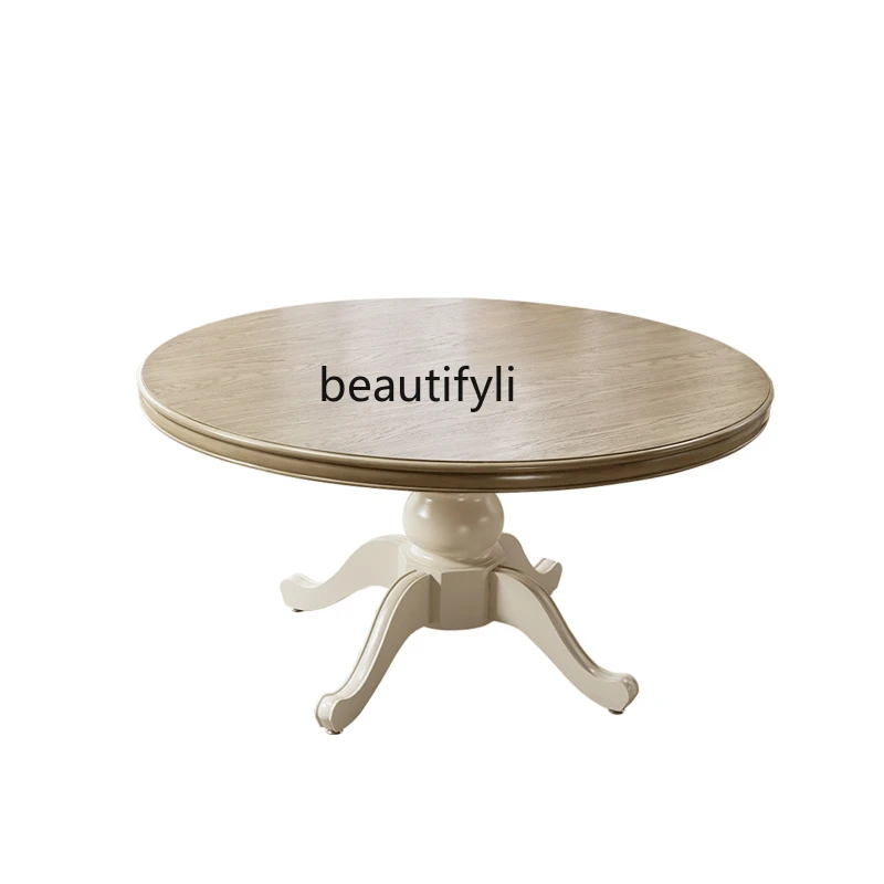 

American Dining Tables and Chairs Set Solid Wood Household round Dining Table with Turntable Log Furniture Large round Table