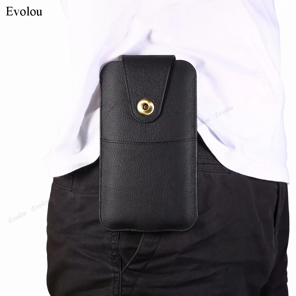 Premium Genuine Leather Phone Pouch with Belt Clip and Flip Cover