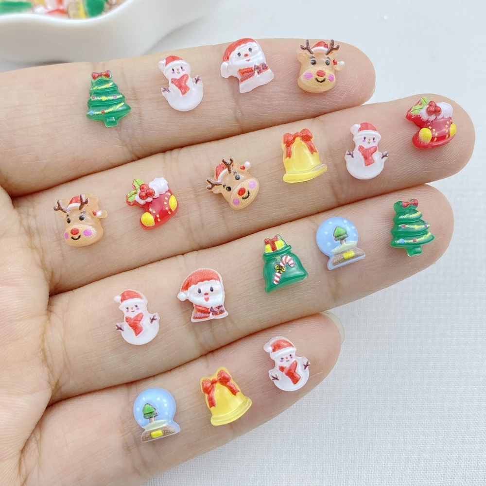 100Pcs Cute Resin Small Christmas Tree, Snowman, Free Shipping Flat Back Ornament Jewelry Making Manicure Hairwear Accessorie