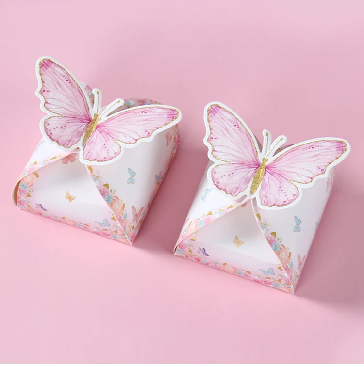 Pink Butterfly Candy Boxes – Gift Packing Bags for Girl Birthday, Baby Shower, Party Fa... - SKU CCB02009 - UGI Packaging