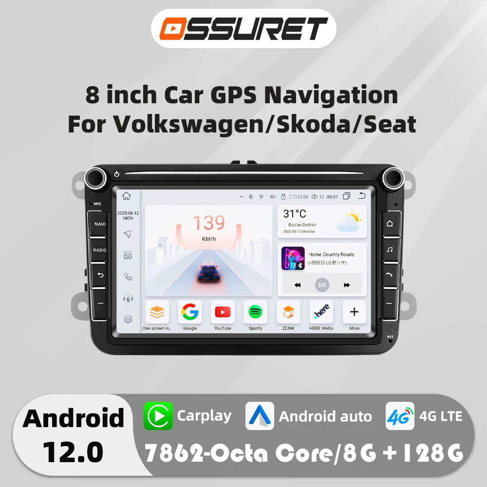 8 "Android Auto autor estéreo para Vw GOLF 5 POLO Sedan PASSAT B6 CC Radio TOURAN SCIROCCO CADDY Jetta Skoda Seat 4G multimedia