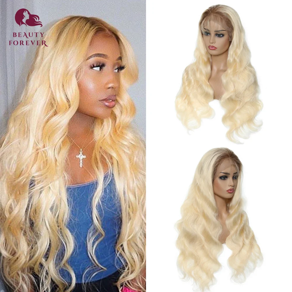 

Clearance Sale Ombre 613 Blonde Body Wave Lace Frontal Human Hair Wigs 4# Brown Roots 13x4 Pre Plucked HD Lace Wig Density 180%