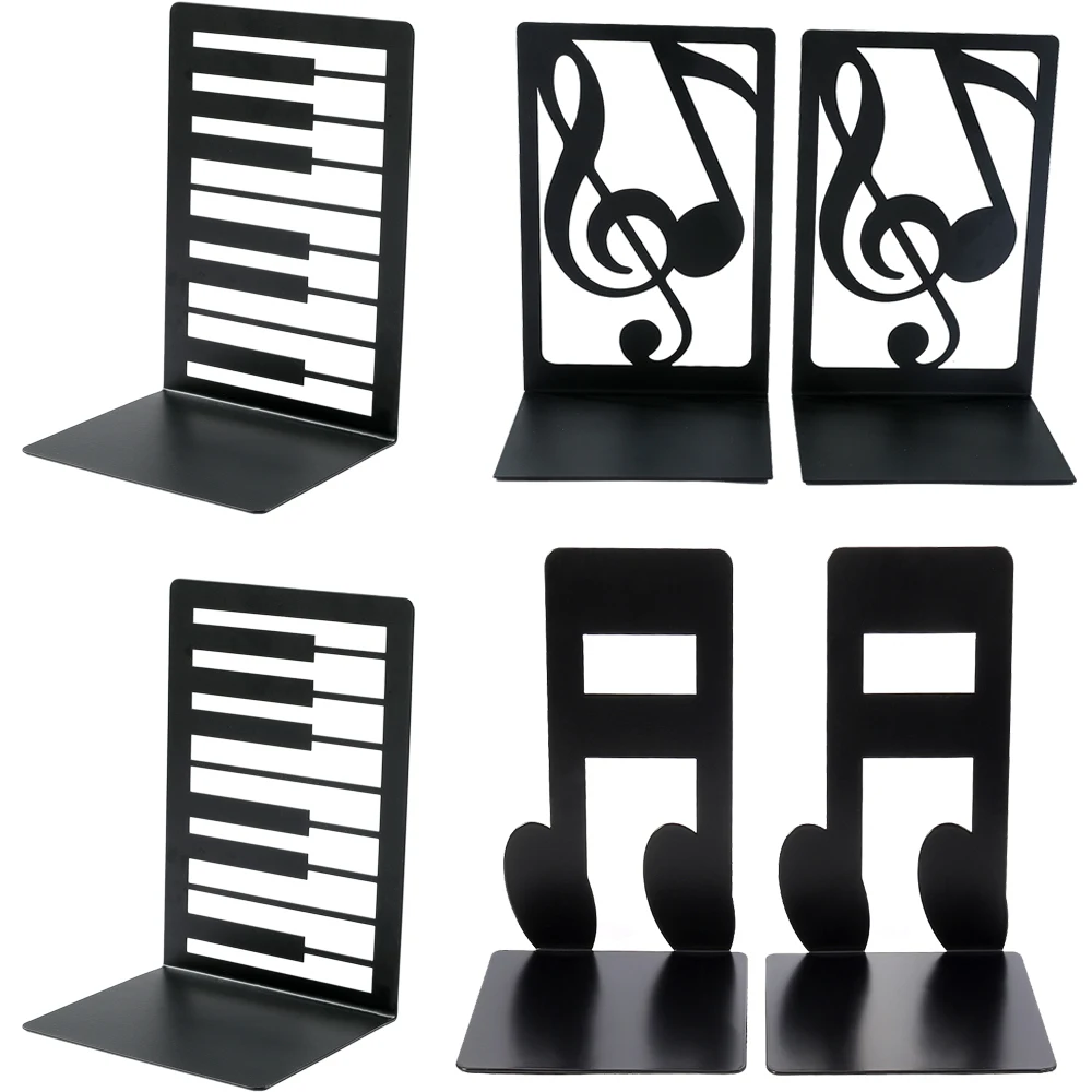 Creative Black and White Key Note Metal Bookends Heavy Duty Black L-Shaped Bookends, Office Bookshelf Storage Gift for Music Lov 2