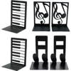 Creative Black and White Key Note Metal Bookends Heavy Duty Black L-Shaped Bookends, Office Bookshelf Storage Gift for Music Lov 2