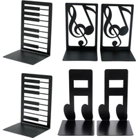 Creative Black and White Key Note Metal Bookends Heavy Duty Black L-Shaped Bookends, Office Bookshelf Storage Gift for Music Lov 2