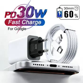 For Google 30W USB-C Fast Charger – Power Delivery 3.0 Adapter for Pixel 10/9/8/7/6 Pro XL, 9A, Fold, with Type-C Cable
