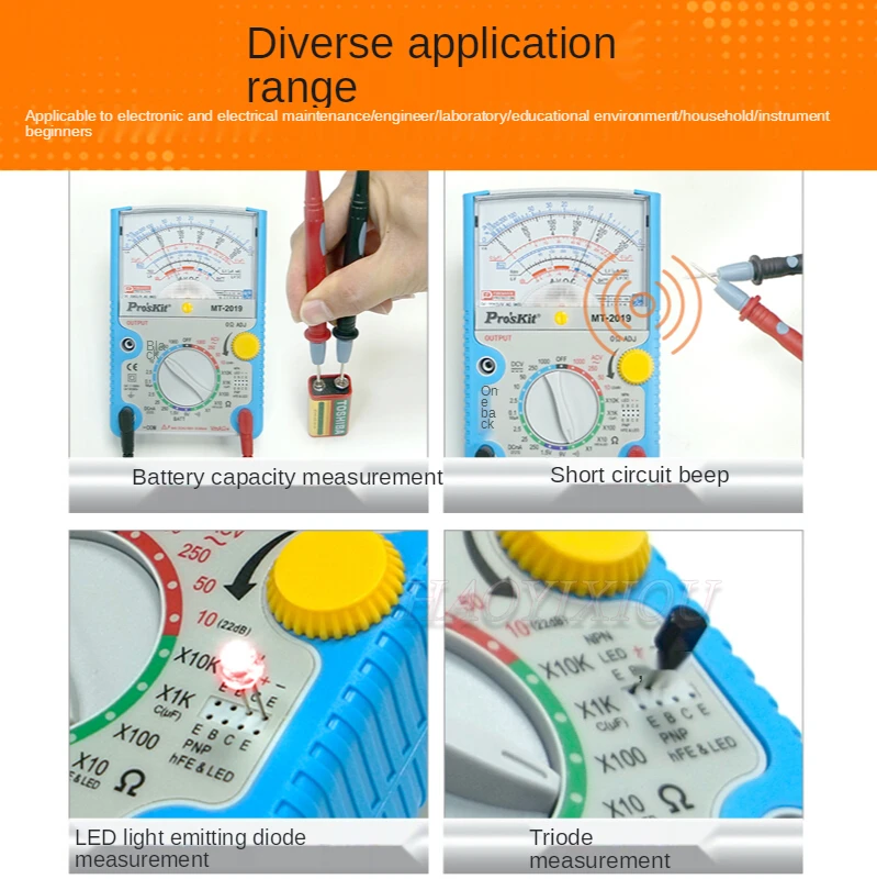 Free Shipping ProsKit MT-2019 Protective Function Analog Multimeter Safety Standard Professional Ohm Test Meter Tester Analog 4