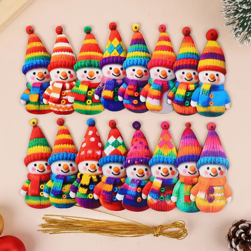 16pcs Cute Snowman Wooden Ornaments Christmas Tree Hanging Pendants For Xmas Party Home Wall Room Decoration 2026 New Year Gifts