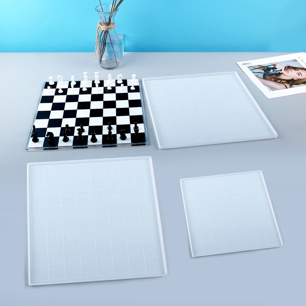 International Chess Crystal Epoxy Resin Mold 3D Chess Pieces Checkerboard Casting Silicone Mould for DIY Handmade Crafts Tools