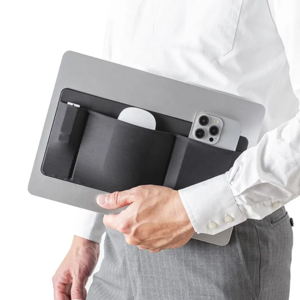 Portable PU Leather Laptop Mouse Holder Self Adhesive Storage Pouch
