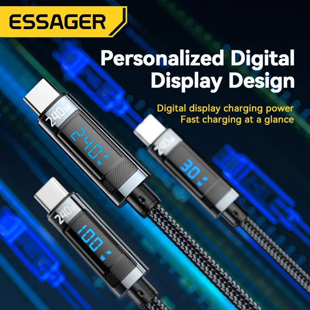 Essager 240W USB Type C To USB C Cable PD 3.1 100W Fast Charging Charger Cables 6A For MacBook Pro Laptop Xiaomi iPad Data Cord 5