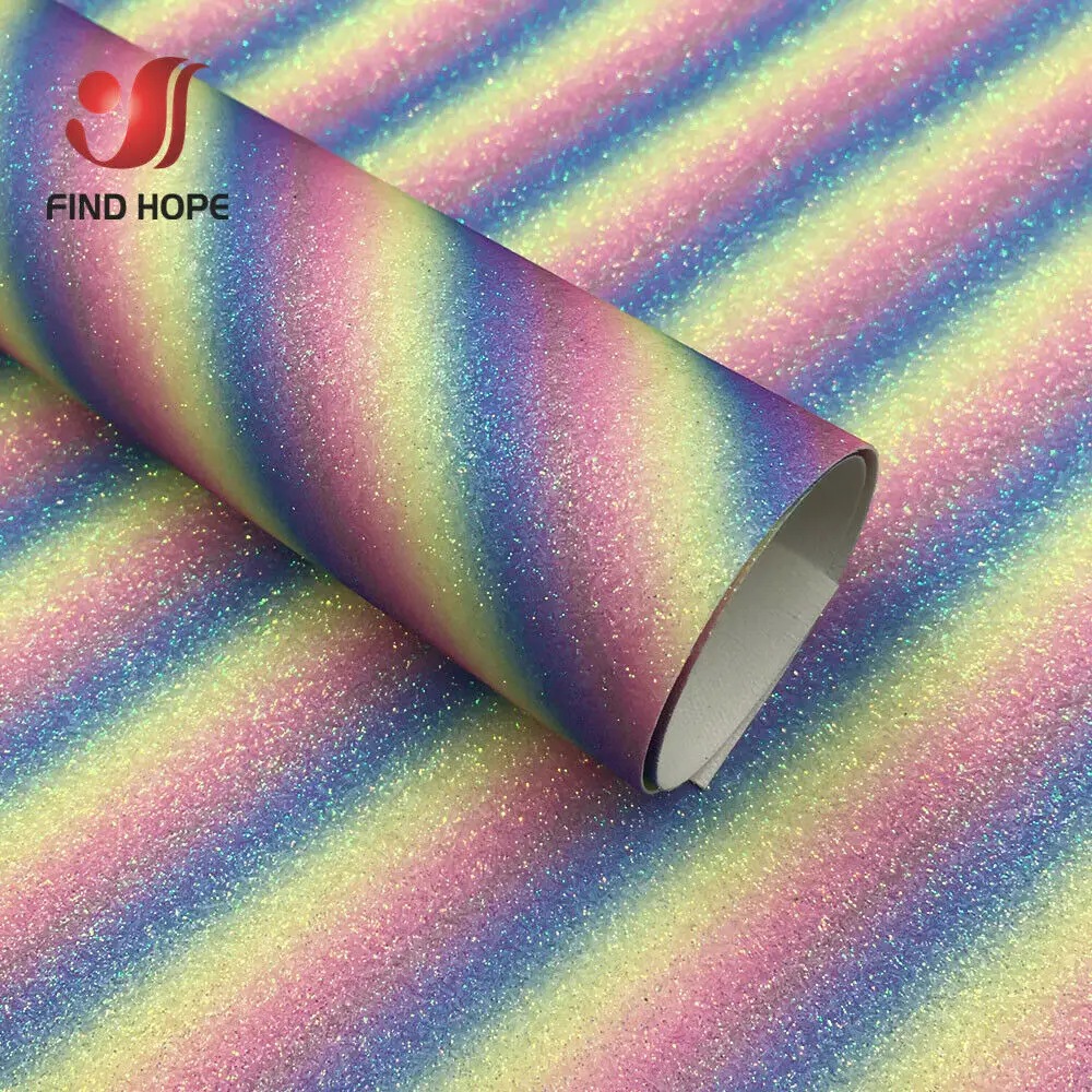 Floral Rainbow Star Glitter Faux Leather Fabric for Crafts and DIY Projects