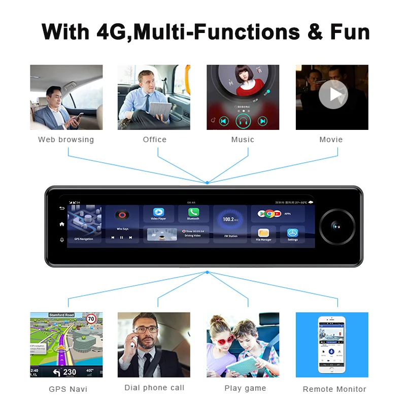 10.99" 4G Rearview Mirror 3 Channel Camera 2G+32GB Car DVR Android 8.1 Dash Cam HD 1080P Auto GPS Navigator WIFI ADAS Registrar