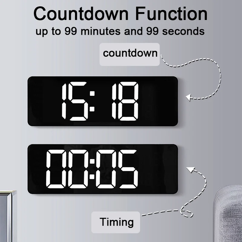 Digital Wall Clock Remote Control LED Temp Date Week Display