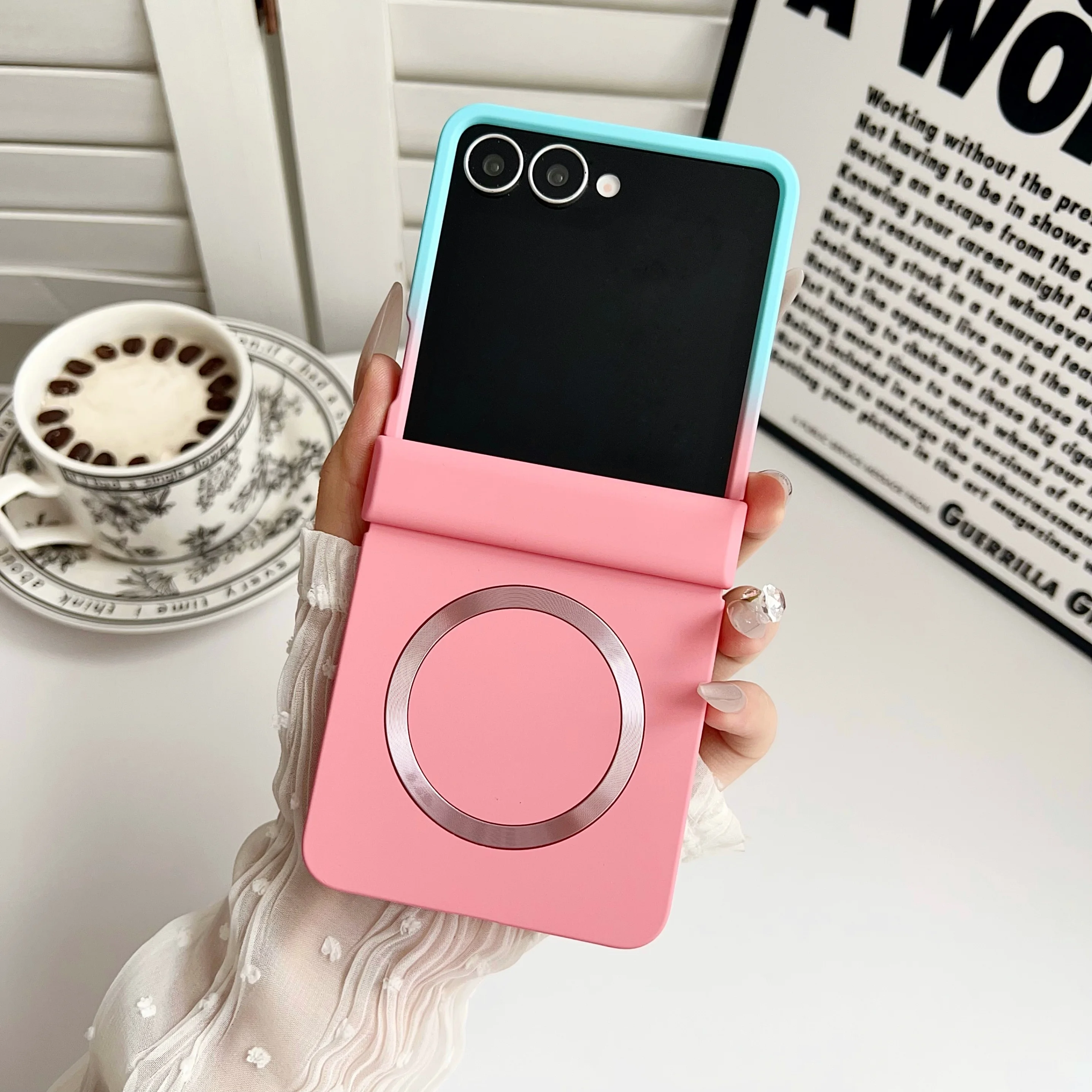 Magnetic Hinge Protection Phone Case with Double Color Gradient