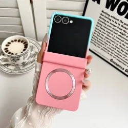 Magnetic Hinge Protection Phone Case with Double Color Gradient - Galaxy Z Flip5 (Blue Pink)