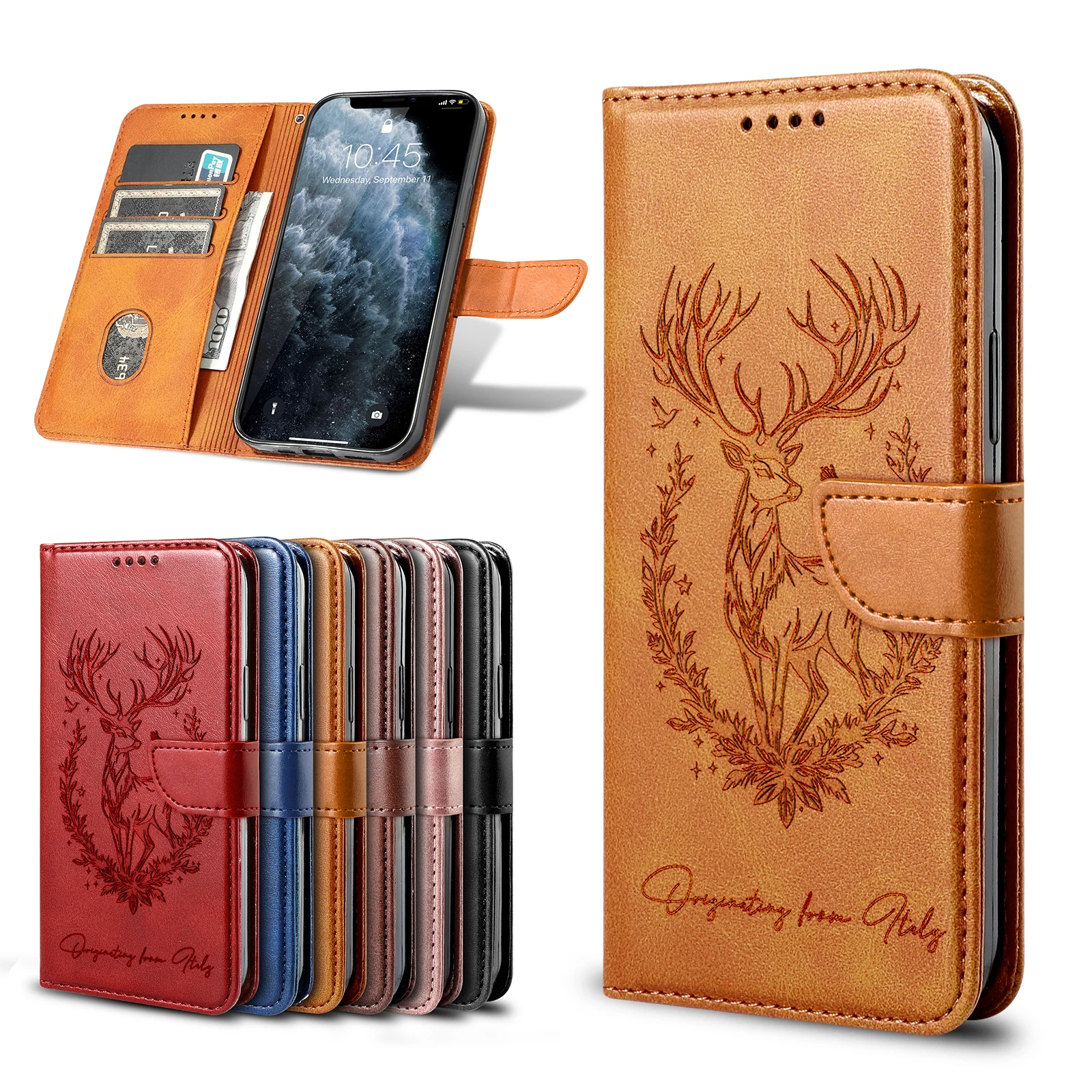 3D Animal Leather Flip Phone Wallet Case with Card Holder