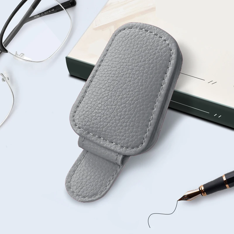 Premium Leather Magnetic Sunglasses Holder with Multifunctional Clip