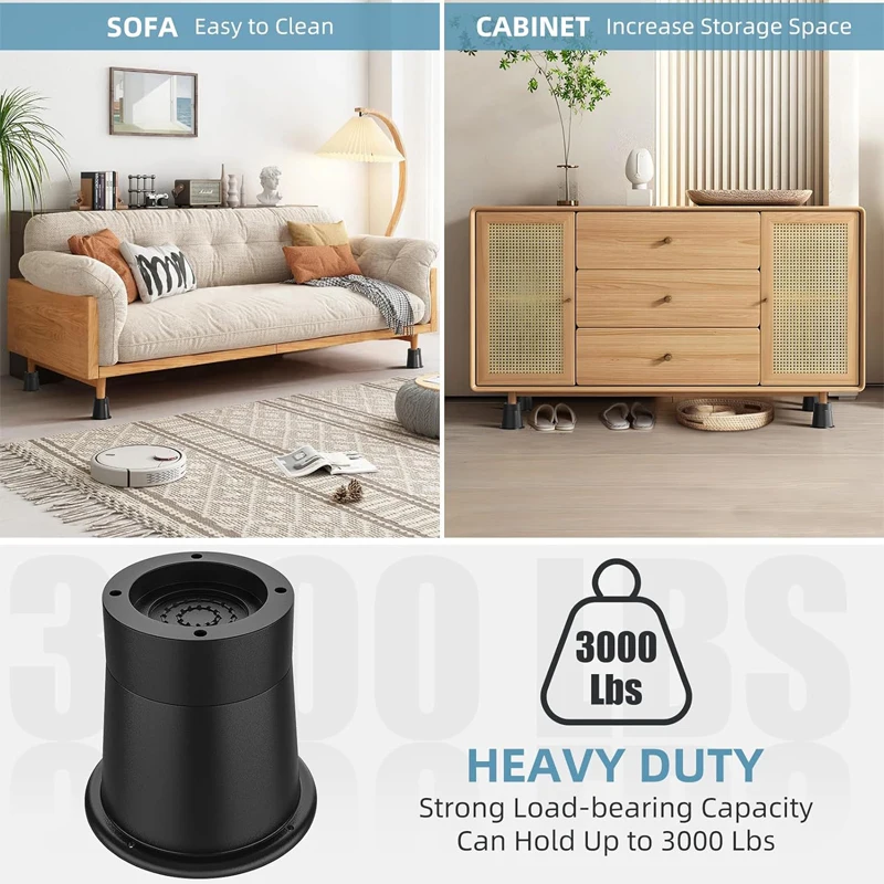 Heavy Duty Round Rubber Furniture Risers - Set of 4, Supports Up to 6000 lbs